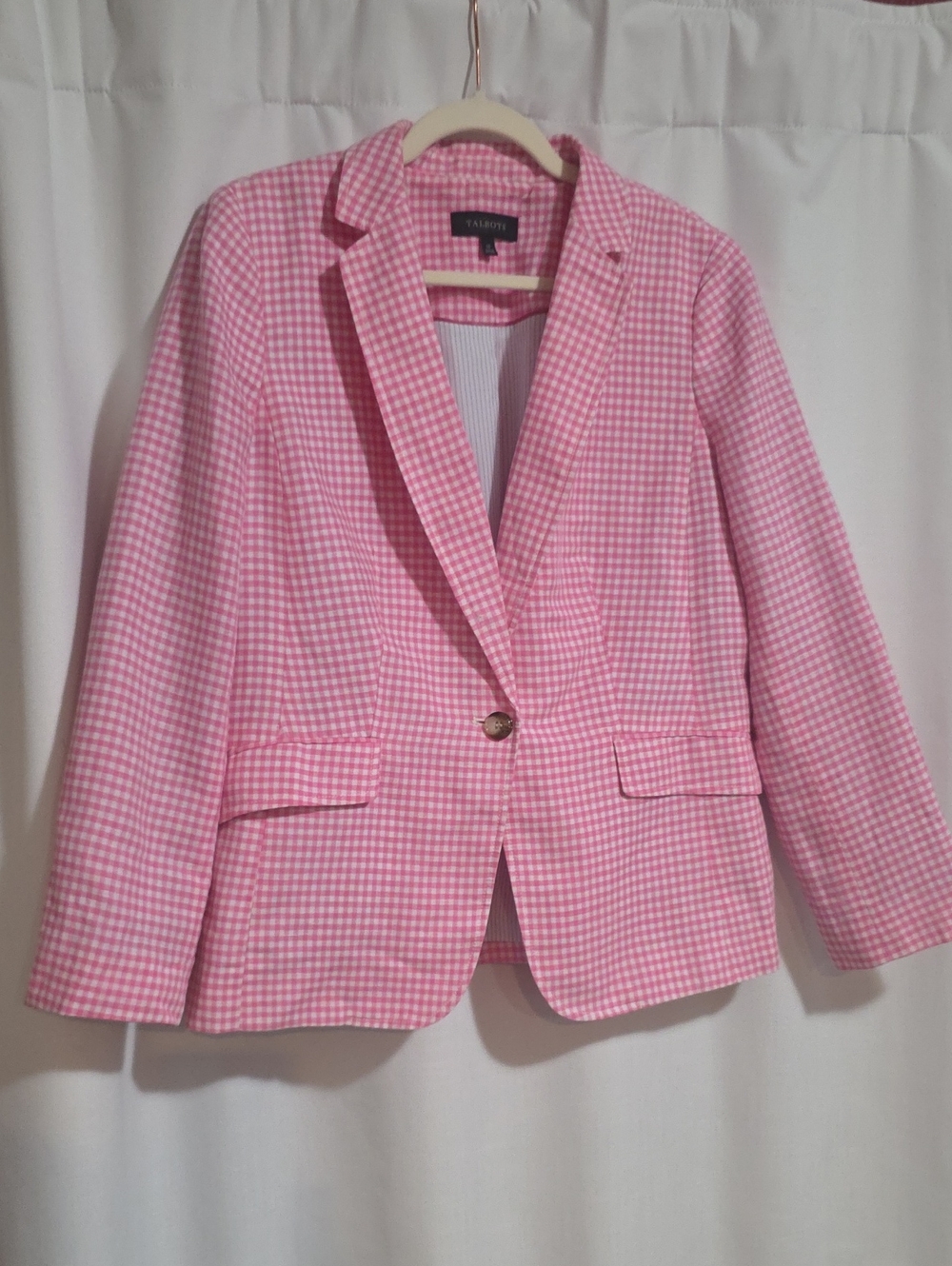 Talbots Pink Gingham Notch-Lapel Single-Button Blazer